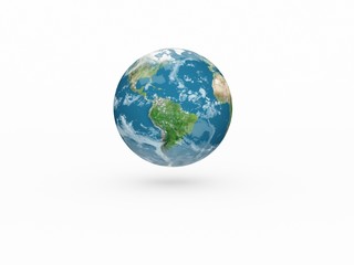 Earth model on white background with shadow