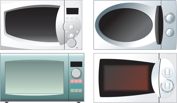 different microwave oven on a white background