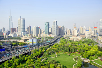 Naklejka premium China Shanghai Opera House and city skyline