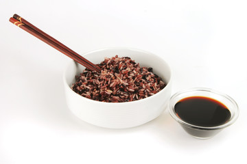 dark mixed rice in white bowl