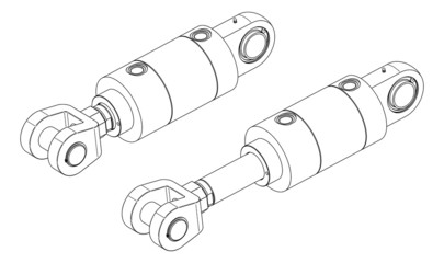 Vector drawing of hydraulic cylinder on white background
