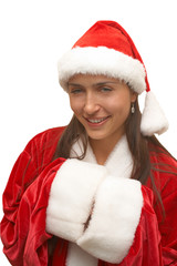 Portrait of beautiful girl wearing santa claus clothes