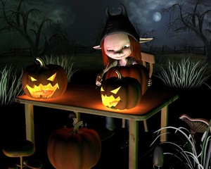 Carving Halloween Pumpkin Lanterns - with background