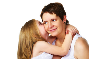 girl hugging her mother