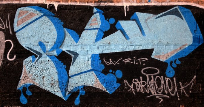 Blue on black graffiti