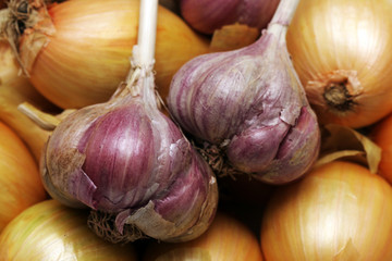 Pile of garlic and onion