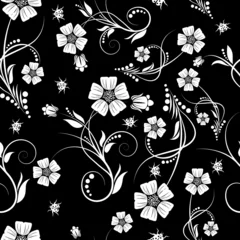 Keuken foto achterwand Zwart wit bloemen naadloze bloemenachtergrond