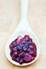 Cranberry sauce made with cranberries, raisins and apples.
