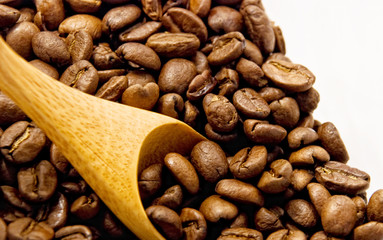 wooden spoon in the coffee beans