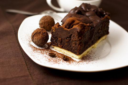 Chocolate cake with cocoa and pralines