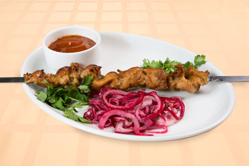 barbecue with sauce and vegetables