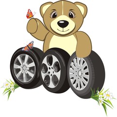 Bruin with wheels of cars. Abstract composition. Vector