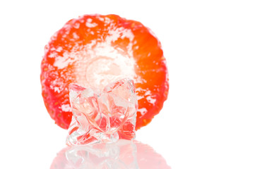 Strawberry frozen in ice