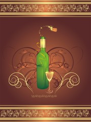 Glass and bottle. Decorative wrapping. Vector