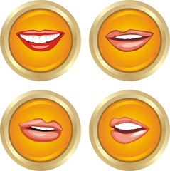 Four buttons with female smiles. Vector