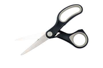 Black office scissors isolated on white background.