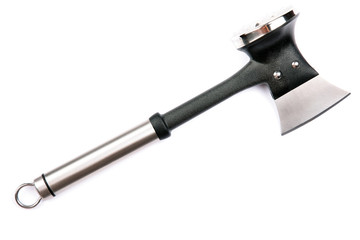 Chopping ax made of steek and black rubber isolated on white.