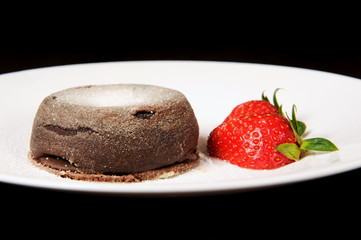 Chocolate dessert with strawberry.