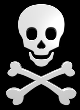 White skull and crossbones on the black background.