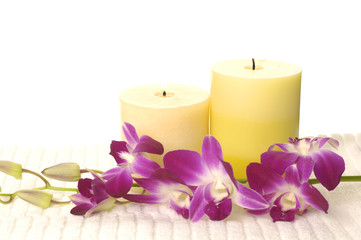 Candle and pink orchid