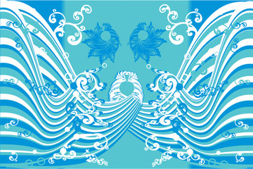 Fototapeta na wymiar blue and white background with birds