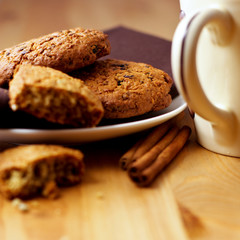 Cinammon cookies and cup of hot drink