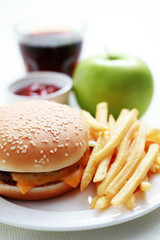 cheeseburger and french fries