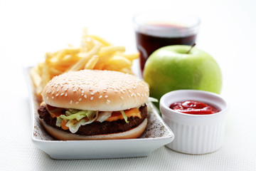 cheeseburger and french fries
