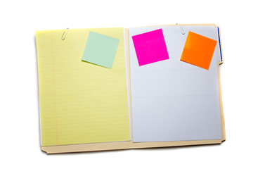 Manilla folder with post-it notes