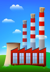 Factory or power plant chimneys blocked by wine cork. Vector.