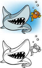 Obraz premium shark chasing goldfish set
