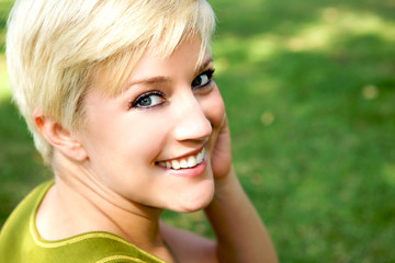 Naklejka premium Beautiful Blond Girl With A Pretty Smile