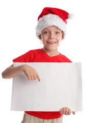 Child in a Christmas hat and the form in hands