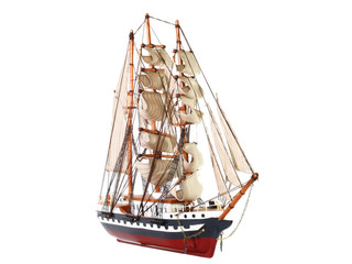 Model of sailing frigate. Isolated.