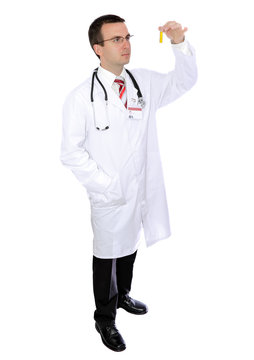 Friendly doctor -intern resarch a medical test glass