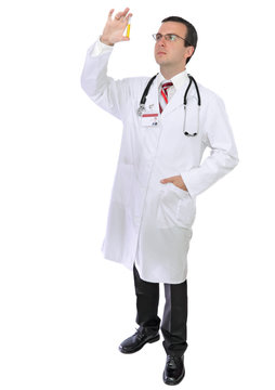 Friendly doctor -intern resarch a medical test glass