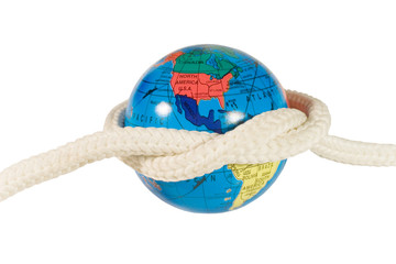 Globe with a rope (isolated on white)