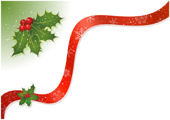 Christmas postcard with holly, berries and snow.