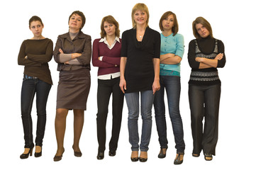 Obraz premium Five bored and one smile women
