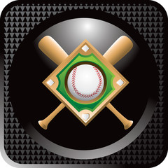 Baseball diamond and bats on black checkered web button