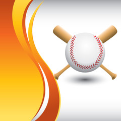 Baseball and bats by vertical orange wave background