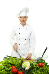 Attractive cook woman a over white background