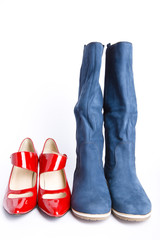 boots and the red  shoes