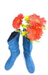 Dark blue boot and flowers