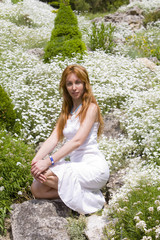 woman among white flowers