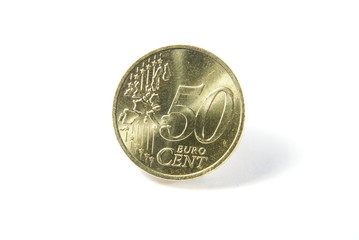 Fifty eurocent coin on white