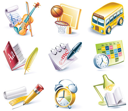 Vector cartoon style icon set. Part 24. School