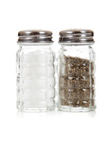 Crystal salt and pepper shakers on a white background