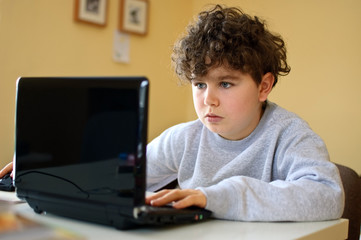 Boy using laptop at home