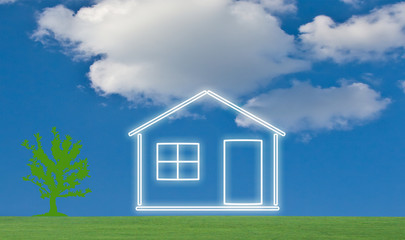 House with lawn and tree illustration